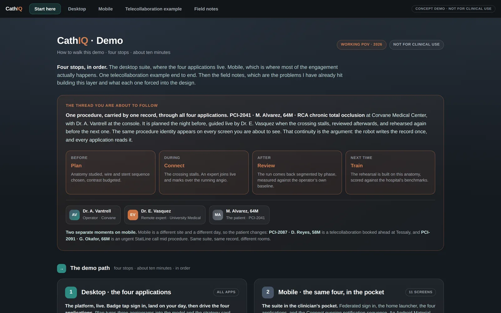 The CathIQ demo, opening screen